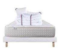 Ensemble Matelas 160x200 cm, Purlux, 26 cm, mousse mémoire de forme, ferme, face été/hiver + sommier blanc ep 13cm + 2 oreillers + couette G