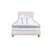 Ensemble Matelas 160x200 cm, Relaxation, 26 cm, ressorts ensachés, ferme, face été/hiver + sommier beige ep20cm + 2 oreillers + couette + Tête de Lit