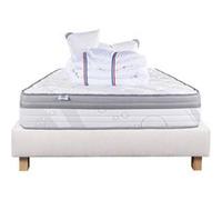 Ensemble Matelas 160x200 cm, Relaxation, 26 cm, ressorts ensachés, ferme, face été/hiver + sommier beige ep20cm + 2 oreillers + couette G