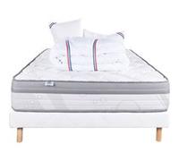 Ensemble Matelas 160x200 cm, Relaxation, 26 cm, ressorts ensachés, ferme, face été/hiver + sommier blanc ep 13cm + 2 oreillers + couette G