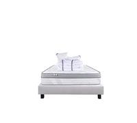 Ensemble Matelas 160x200 cm, Relaxation, 26 cm, ressorts ensachés, ferme, face été/hiver + sommier gris ep20cm + 2 oreillers + couette