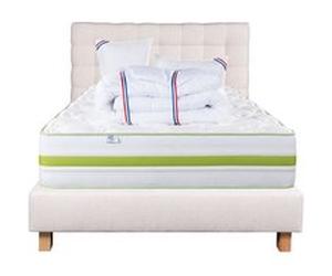 Ensemble Matelas 160x200 cm, Rêverie, 30 cm, mémoire de forme, ferme, face été/hiver + sommier beige ep20cm + 2 oreillers + couette + Tête de Lit G