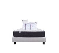 Ensemble Matelas 160x200 cm, Sérénité, 27 cm, ressorts ensachés, ferme, face été/hiver + sommier gris ep20cm + 2 oreillers + couette