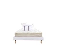 Ensemble Matelas 160x200 cm, Sublime, 20 cm, mémoire de forme, ferme, face été/hiver + sommier blanc ep 13cm + 2 oreillers + couette