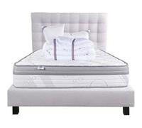 Ensemble Matelas 160x200 cm, ViscoPlus, 26 cm, mémoire de forme, ferme, face été/hiver + sommier gris ep20cm + 2 oreillers + couette + Tête de Lit G