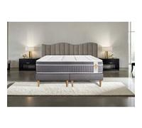 Ensemble matelas 200 x 200 cm Trente - Ressorts ensachés et mémoire de forme - Ep : 30 cm - Equilibré - sommier Gris G