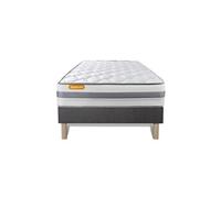 Ensemble matelas 90 x 200 cm Memo spring - Ressorts ensachés - Ep : 22 cm - Ferme - sommier Gris