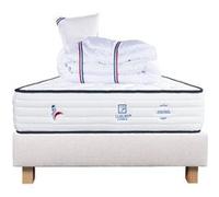 Ensemble Matelas 90x190 cm, Patriote, 27 cm, ressorts ensachés, ferme, face été/hiver + sommier beige ep20cm + oreiller + couette G