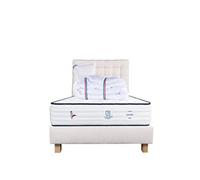 Ensemble Matelas 90x190 cm, Patriote, 27 cm, ressorts ensachés, ferme, face été/hiver + sommier beige ep20cm + oreiller + couette + Tête de Lit