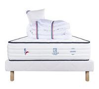 Ensemble Matelas 90x190 cm, Patriote, 27 cm, ressorts ensachés, ferme, face été/hiver + sommier blanc ep 13cm + oreiller + couette G