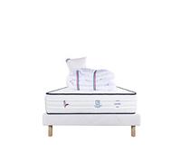Ensemble Matelas 90x190 cm, Patriote, 27 cm, ressorts ensachés, ferme, face été/hiver + sommier blanc ep 13cm + oreiller + couette