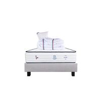 Ensemble Matelas 90x190 cm, Patriote, 27 cm, ressorts ensachés, ferme, face été/hiver + sommier gris ep20cm + oreiller + couette