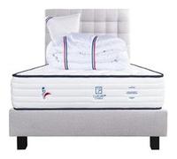 Ensemble Matelas 90x190 cm, Patriote, 27 cm, ressorts ensachés, ferme, face été/hiver + sommier gris ep20cm + oreiller + couette + Tête de Lit G