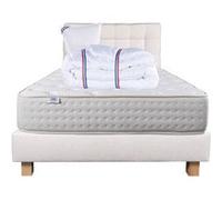 Ensemble Matelas 90x190 cm, Purlux, 26 cm, mousse mémoire de forme, ferme, face été/hiver + sommier beige ep20cm + oreiller + couette + Tête de Lit G