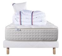 Ensemble Matelas 90x190 cm, Purlux, 26 cm, mousse mémoire de forme, ferme, face été/hiver + sommier blanc ep 13cm + oreiller + couette G