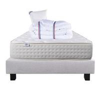 Ensemble Matelas 90x190 cm, Purlux, 26 cm, mousse mémoire de forme, ferme, face été/hiver + sommier gris ep20cm + oreiller + couette G