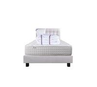 Ensemble Matelas 90x190 cm, Purlux, 26 cm, mousse mémoire de forme, ferme, face été/hiver + sommier gris ep20cm + oreiller + couette + Tête de Lit