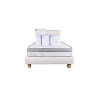 Ensemble Matelas 90x190 cm, Relaxation, 26 cm, ressorts ensachés, ferme, face été/hiver + sommier beige ep20cm + oreiller + couette + Tête de Lit