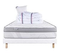 Ensemble Matelas 90x190 cm, Relaxation, 26 cm, ressorts ensachés, ferme, face été/hiver + sommier blanc ep 13cm + oreiller + couette G