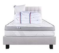 Ensemble Matelas 90x190 cm, Relaxation, 26 cm, ressorts ensachés, ferme, face été/hiver + sommier gris ep20cm + oreiller + couette + Tête de Lit G