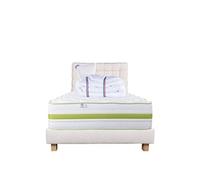 Ensemble Matelas 90x190 cm, Rêverie, 30 cm, mémoire de forme, ferme, face été/hiver + sommier beige ep20cm + oreiller + couette + Tête de Lit