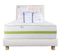 Ensemble Matelas 90x190 cm, Rêverie, 30 cm, mémoire de forme, ferme, face été/hiver + sommier beige ep20cm + oreiller + couette + Tête de Lit G