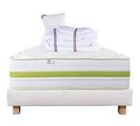 Ensemble Matelas 90x190 cm, Rêverie, 30 cm, mémoire de forme, ferme, face été/hiver + sommier beige ep20cm + oreiller + couette G