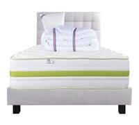 Ensemble Matelas 90x190 cm, Rêverie, 30 cm, mémoire de forme, ferme, face été/hiver + sommier gris ep20cm + oreiller + couette + Tête de Lit G