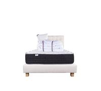 Ensemble Matelas 90x190 cm, Sérénité, 27 cm, ressorts ensachés, ferme, face été/hiver + sommier beige ep20cm + oreiller + couette + Tête de Lit