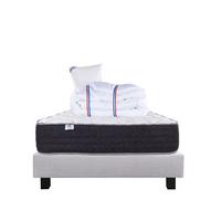 Ensemble Matelas 90x190 cm, Sérénité, 27 cm, ressorts ensachés, ferme, face été/hiver + sommier gris ep20cm + oreiller + couette