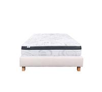 Ensemble Matelas 90x190 cm, Sleeplux, 26 cm, mousse mémoire de forme, ferme, face été/hiver + sommier beige ep20cm