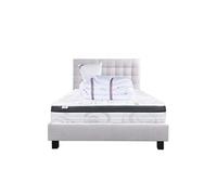 Ensemble Matelas 90x190 cm, Sleeplux, 26 cm, mousse mémoire de forme, ferme, face été/hiver + sommier gris ep20cm + oreiller + couette + Tête de Lit