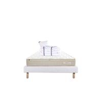 Ensemble Matelas 90x190 cm, Sublime, 20 cm, mémoire de forme, ferme, face été/hiver + sommier blanc ep 13cm + oreiller + couette