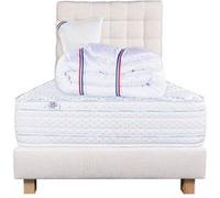 Ensemble Matelas 90x190 cm, Thermotec, 24 cm, ferme, face été/hiver + sommier beige ep20cm + oreiller + couette + Tête de Lit G