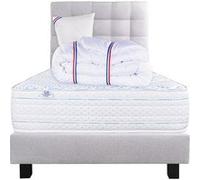 Ensemble Matelas 90x190 cm, Thermotec, 24 cm, ferme, face été/hiver + sommier gris ep20cm + oreiller + couette + Tête de Lit G