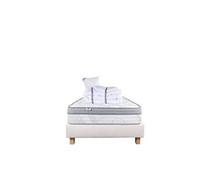 Ensemble Matelas 90x190 cm, ViscoPlus, 26 cm, mémoire de forme, ferme, face été/hiver + sommier beige ep20cm + oreiller + couette