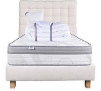 Ensemble Matelas 90x190 cm, ViscoPlus, 26 cm, mémoire de forme, ferme, face été/hiver + sommier beige ep20cm + oreiller + couette + Tête de Lit G