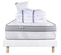 Ensemble Matelas 90x190 cm, ViscoPlus, 26 cm, mémoire de forme, ferme, face été/hiver + sommier blanc ep 13cm + oreiller + couette G