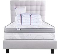 Ensemble Matelas 90x190 cm, ViscoPlus, 26 cm, mémoire de forme, ferme, face été/hiver + sommier gris ep20cm + oreiller + couette + Tête de Lit G