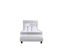 Ensemble Matelas 90x190 cm, ViscoPlus, 26 cm, mémoire de forme, ferme, face été/hiver + sommier gris ep20cm + oreiller + couette + Tête de Lit