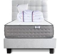 Ensemble Matelas 90x190 cm, Zen, 20 cm, ferme, face été/hiver + sommier gris ep20cm + oreiller + couette + Tête de Lit G