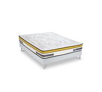 Ensemble Matelas Aubertin Ressorts ensachés Accueil mémoire et sommier kit bois blanc - 180 x 200 cm