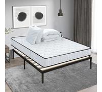 Ensemble matelas et sommier 140x190 cm, Lit Ensemble avec 2 oreillers et couette