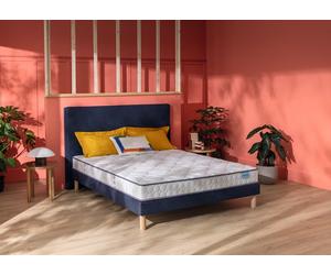 Ensemble matelas et sommier 160 x 200 cm chine bleu nuit - Merinos Happy Lit