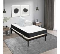 Ensemble Matelas et Sommier 90x190 cm - Matelas 90x190x15cm Mousse avec 1 Couette 140x200 cm et 1 Oreiller 60x60 cm et Sommier 90x190cm avec Pieds (Deux colis)