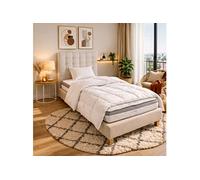 Ensemble matelas et sommier RELAXATION - Ressorts ensachés, équilibré, réversible, 27 cm - Sommier beige - Avec oreiller, couette et tête de lit -