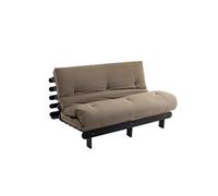 Ensemble matelas futon en coton et structure en bois massif noir 140x200 Taupe