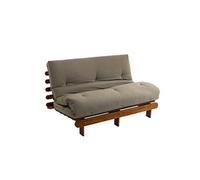 Ensemble matelas futon en coton et structure en bois massif noisette 140x200 Taupe