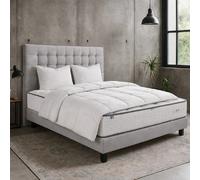 Ensemble matelas Iris, sommier gris, oreiller, couette et tete de lit