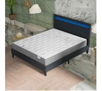 Ensemble MATELAS + LIT (120x190cm)- Galice 25cm Ressorts ensachés & Mémoire de forme + Sommier stable & tête de lit LED Noir